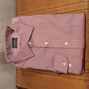 E.B. Wood Maroon Hounds Tooth Long Sleeve Dress Shirt